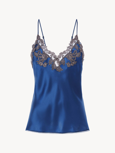 Blue silk camisole with frastaglio