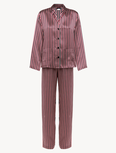 Women's Striped Silk Pajama Set Long Sleeve silk Sleepwear Stripe