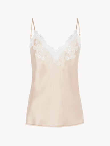 louren satin tie camisole クリーム Silk Halter Camisole in Off-White with Leavers Lace | La Perla