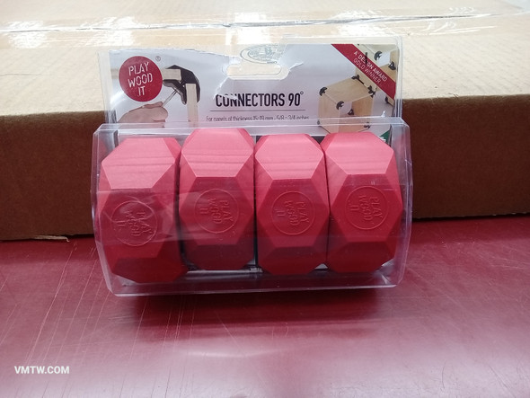 PlayWood 4pcs 90 connectors. Hi-tech plastic clamps for joining wood panels of 3/4 inches. Ideal for DIY: create furniture for your home, garden, office, kidsroom and setup events (Red)
