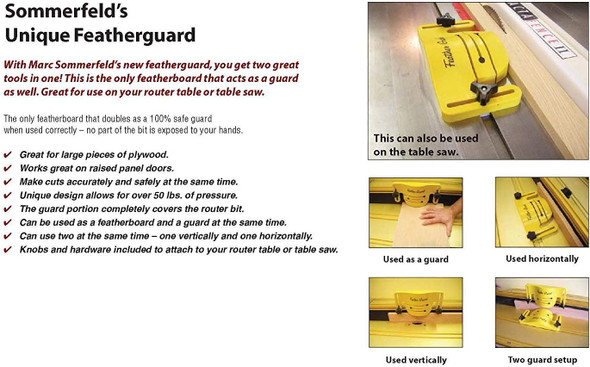 Sommerfeld' tools Unique featherguard pair and push block pair for router table or table saw or jointer safety and improved precision