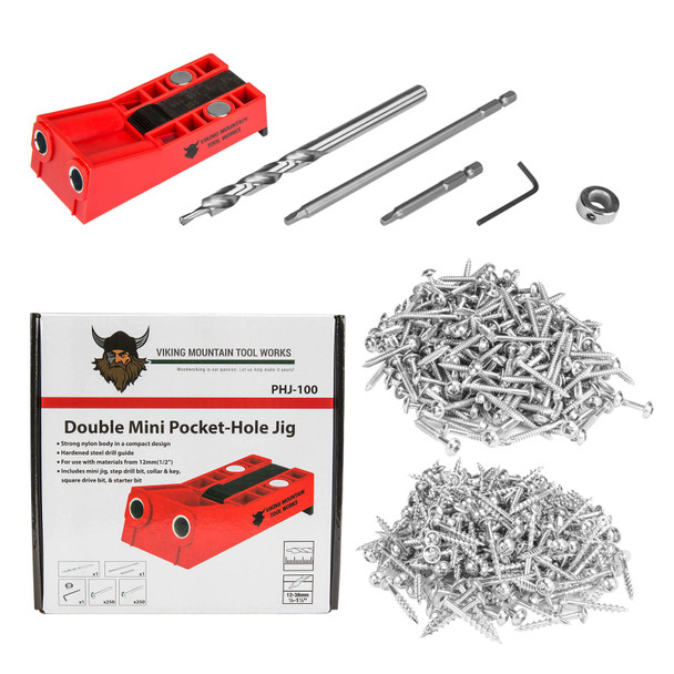 Pocket Hole Jig kit with Builders 500 pack of pocket hole screws for 3/4 hard and soft wood.  Build tables, shelves, cabinets, furniture, and more!