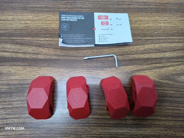 PlayWood 4pcs 90 connectors. Hi-tech plastic clamps for joining wood panels of 3/4 inches. Ideal for DIY: create furniture for your home, garden, office, kidsroom and setup events (Red)