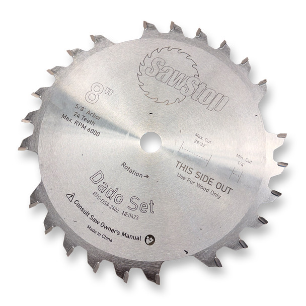 USED SawStop Premium 8 inch Dado set 5/8 Arbor Hole 1/4 to 29/32 in width Flat Bottom *READ*