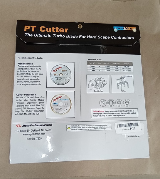 Alpha PT Cutter 12 inch Dry Cutting Turbo Blade LT12A+ for Porcelain paver Tile