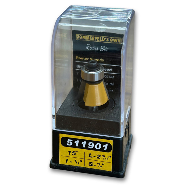Chamfer Bit w/Bearing 15CA,3/4CD,1/2CL,2 3/16OL,1/4SH