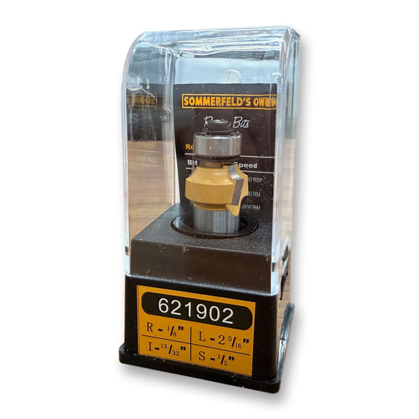 Sommerfeld Roundover Router Bit w/Bearing Woodworking Tool 1/8CR,3/4CD,13/32CL,2-5/16OL,1/2SH
