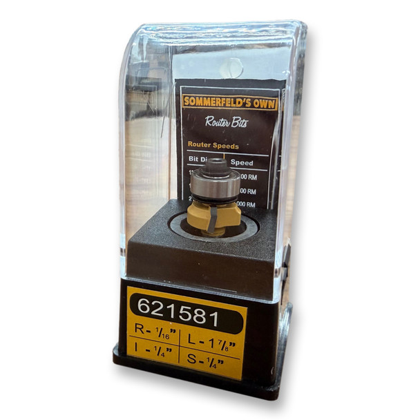 Sommerfeld Roundover Router Bit w/Bearing Woodworking Tool 1/16CR,5/8CD,1/4CL,1-7/8OL,1/4SH