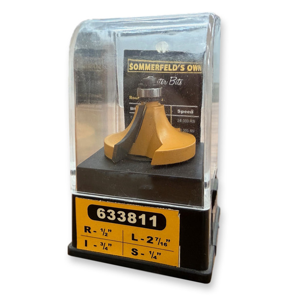 Sommerfeld Beading Router Bit Woodworking Tool w/Bearing 1/2CR,1-1/2CD,3/4CL,2-7/16OL,1/4SH