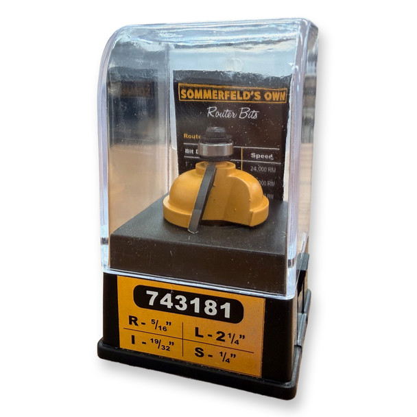 Sommerfeld Cove Router Bit Woodworking Tool w/Fillet w/3/8Brg 5/16CR,1 1/4CD,19/32CL,2 1/4OL,1/4SH