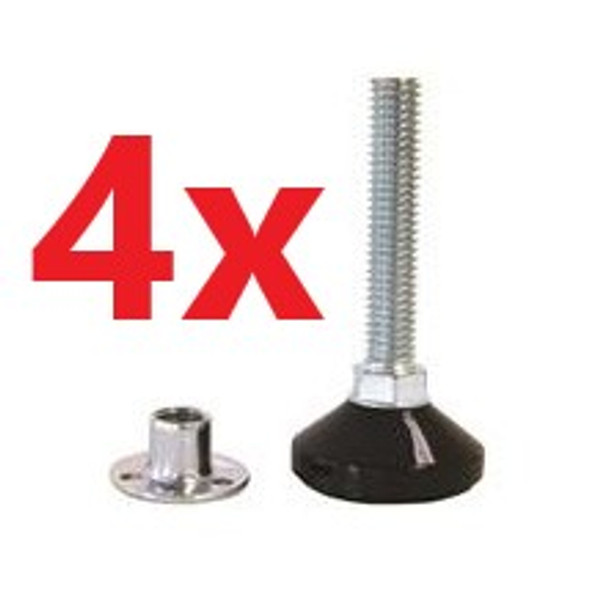 Bundle of 4x Threaded Fixed Base Leveling Glides w/ Rounded Nuts for Grandfather Clock