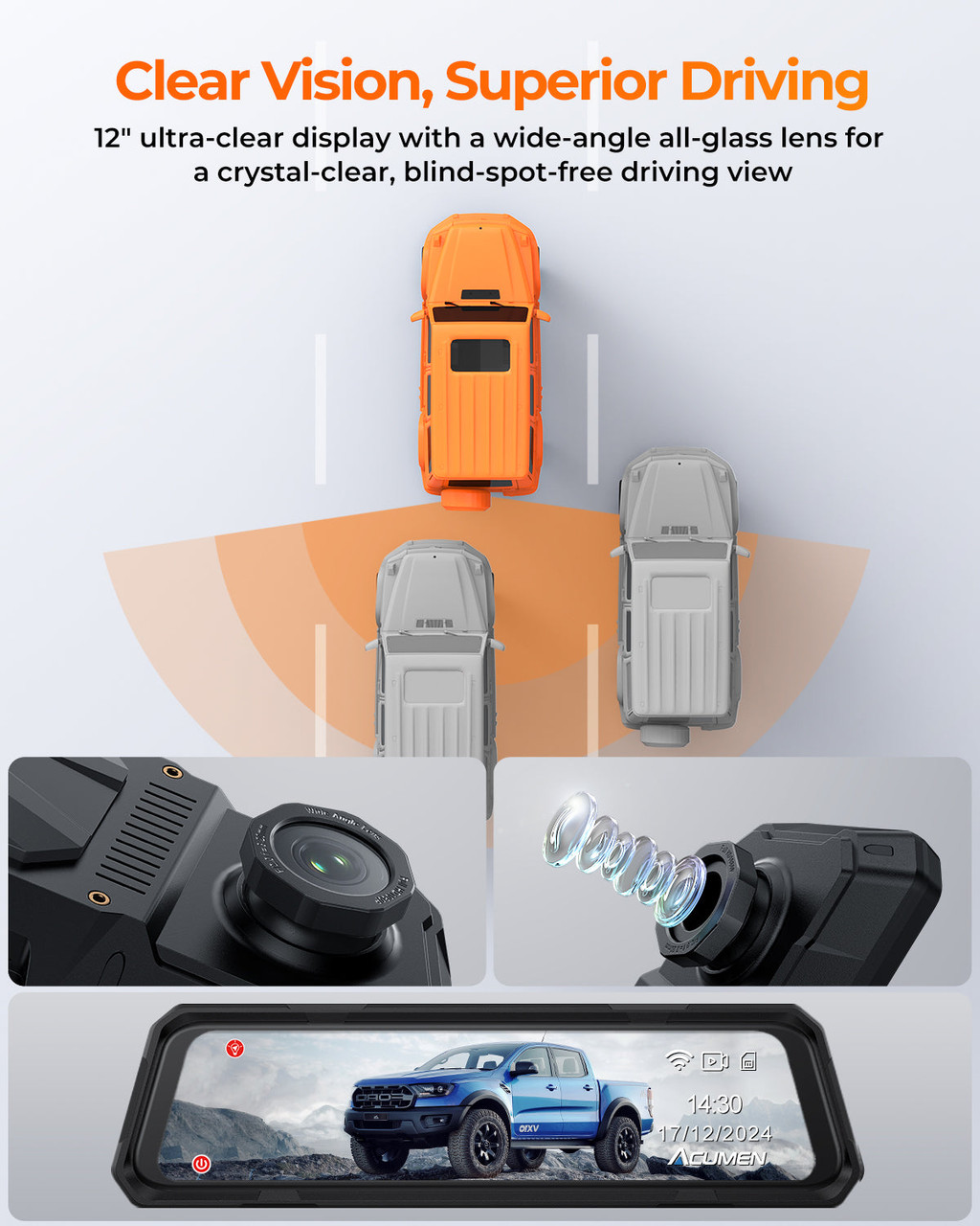 The Legend 4CH Rear-View Mirror Dash Cam | 4-Channel Front + Rear