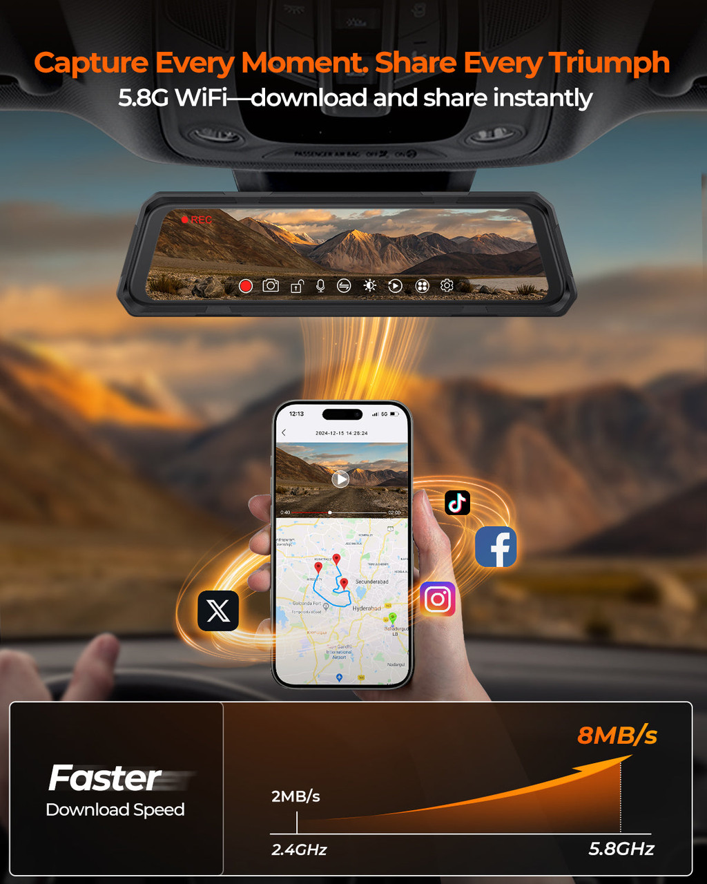 The Legend 4CH Rear-View Mirror Dash Cam | 4-Channel Front + Rear