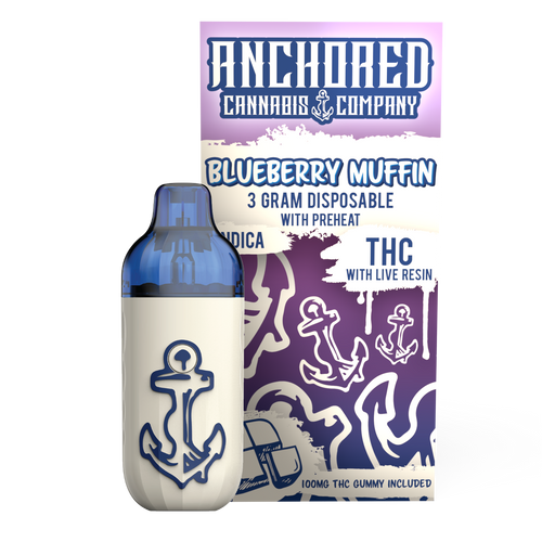 Anchored 3g THCA Disposable - Blueberry Muffin  Best thca disposable