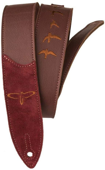 PRS Guitars Premium Leather 2" Strap Embroidered Birds, Burgundy (ACC-3167)