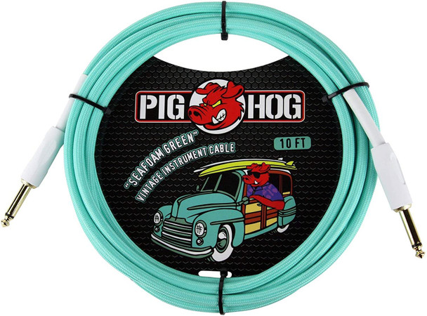 Pig Hog PCH10SG 1/4" to 1/4" Seafoam Green Guitar Instrument Cable