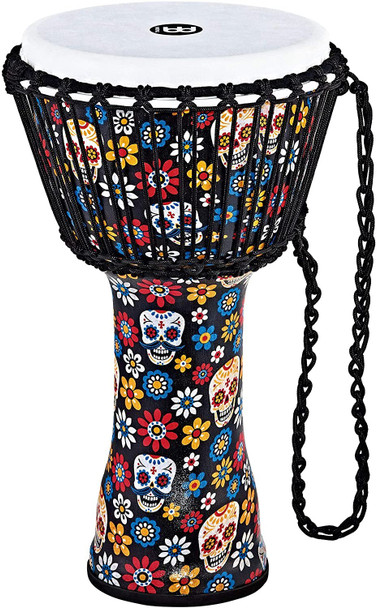 Meinl Percussion Djembe (All Weather) with Synthetic Shell and Head, Travel Series — NOT MADE IN CHINA — 10" Medium Size Rope Tuned, Day of the Dead Finish, 2-YEAR WARRANTY (PADJ7-M-F)