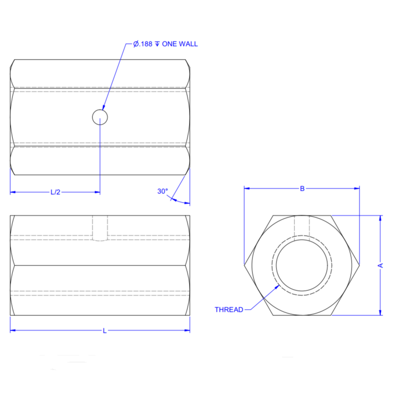 Threaded Hexagon Head Bushing ASME B16.11 Dimension/Drawing