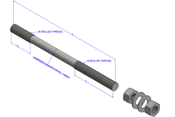 3/4"x48" w/ 4" Thread 304 Stainless Steel Straight Anchor Bolt