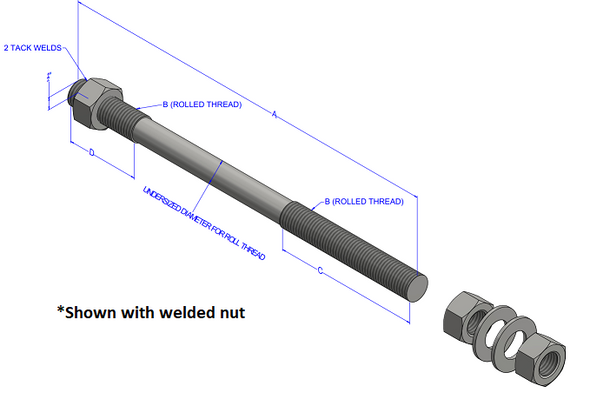 1"x36" w/ 6" Thread 304 Stainless Straight Anchor Bolt