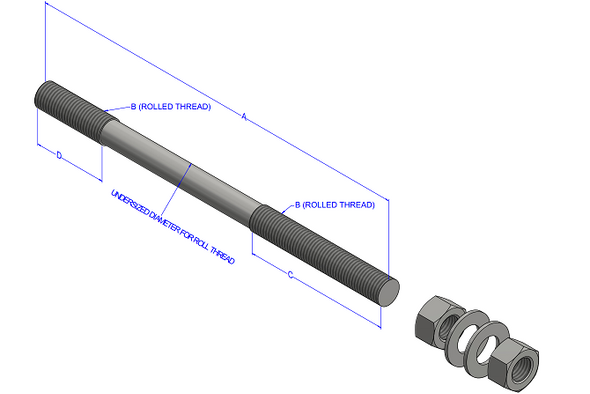 7/8"x30" w/ 4" Thread F1554 Grade105 Straight Anchor Bolt Plain Finish