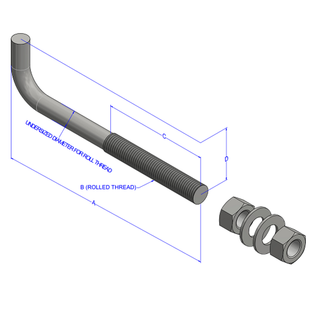 1-1/8"x42" F1554 Grade 55 Plain Bent Anchor Bolt Plain Finish