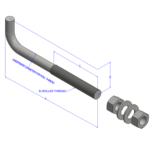 5/8"x48" F1554 Grade 55 Bent Anchor Bolt Plain Finish