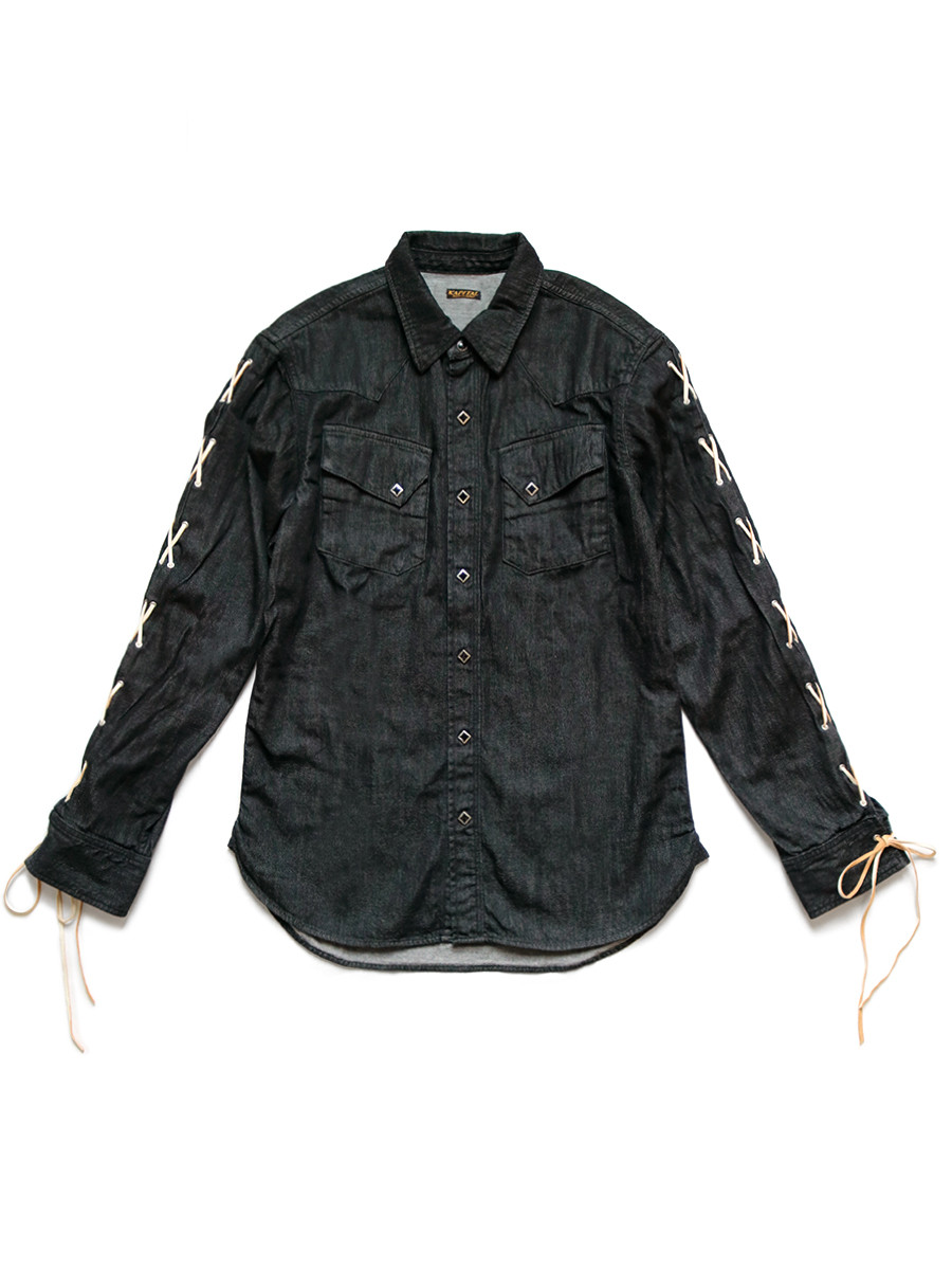 KAPITAL Shirt 8Oz Black Denim Lace-up Western Shirt (Ms)