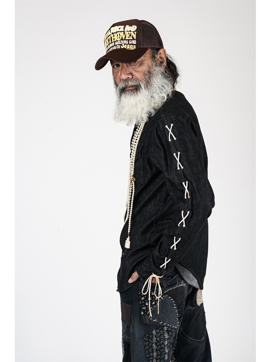 KAPITAL Shirt 8Oz Black Denim Lace-up Western Shirt (Ms)