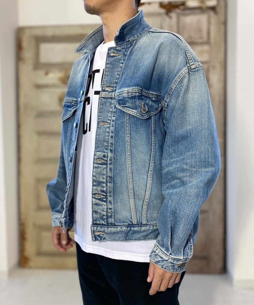 BIG SHOULDER STRETCH DENIM JACKET(DAMAGE) S20NJ006