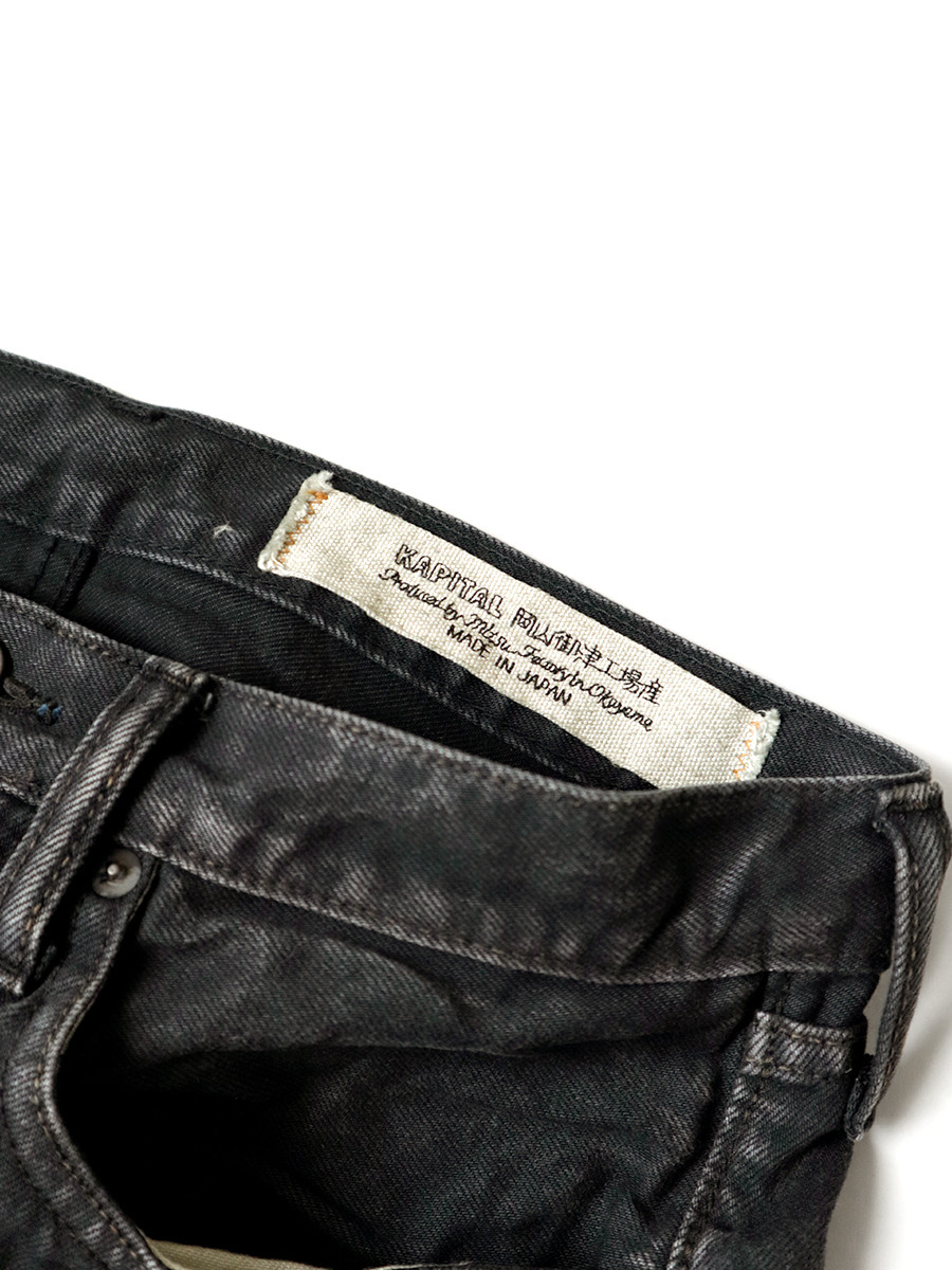 KAPITAL Pants 14Oz Black x Black Denim 5P Monkey CISCO (Processed)