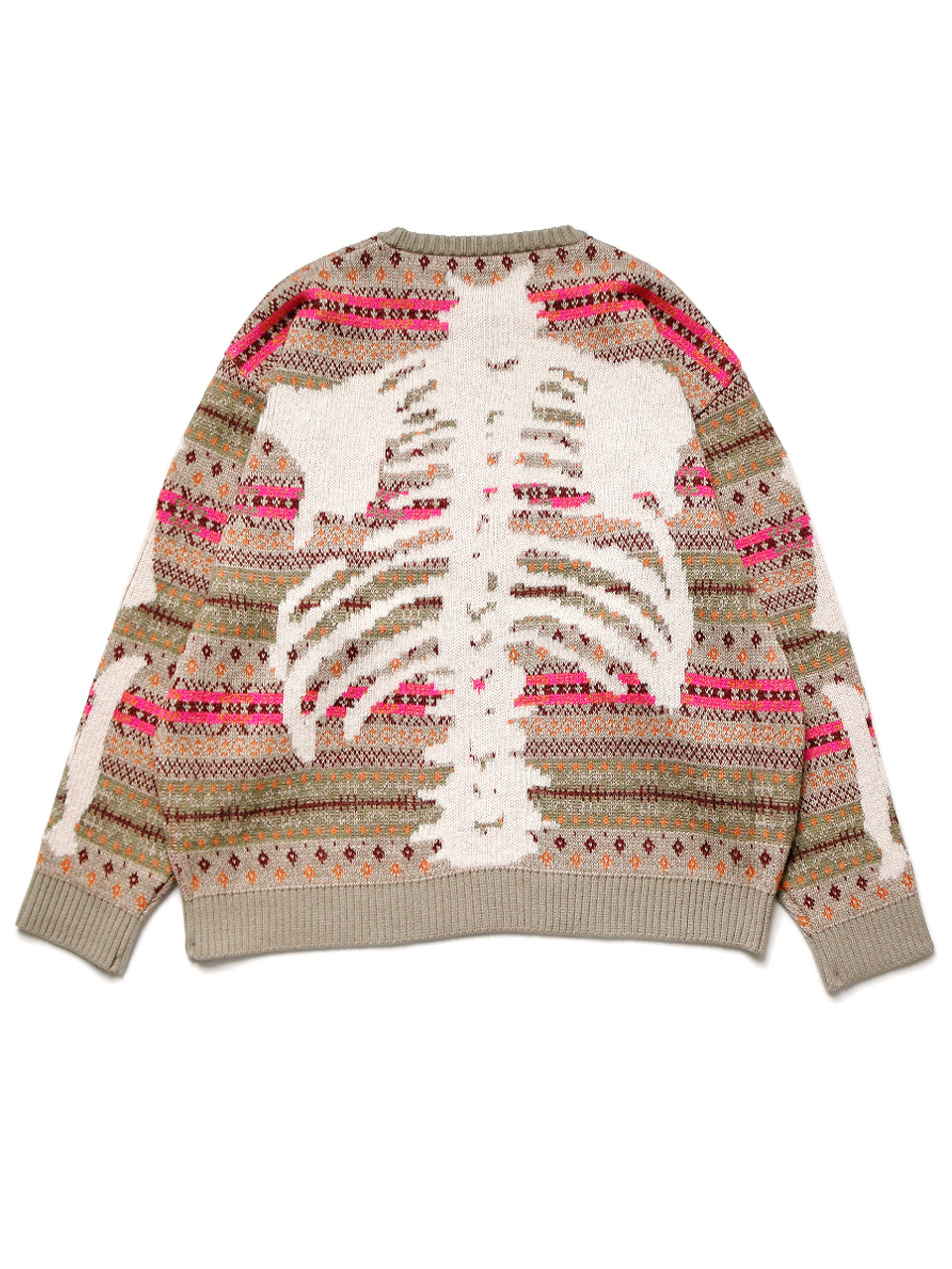 KAPITAL Knit Sweater 7G Wool Fair Isle BONE Crew Sweater