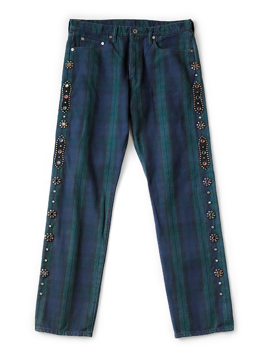 KAPITAL 11oz Monkey Cisco タータン チェック スタッズ KAPITAL Pants 11Oz Tartan Check 5P Monkey CISCO (Studs Remake)