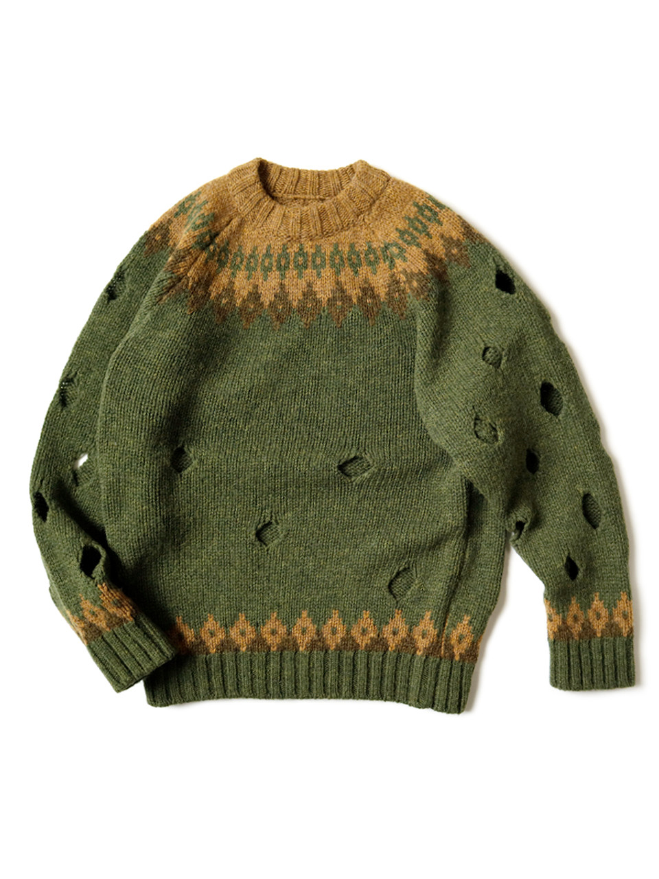Kapital 5G Wool Nordic Happy Patch Raglan Crew Sweater, Kinari