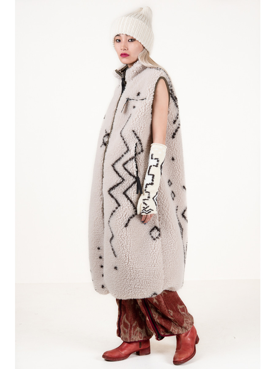 アメリ 24AW FABRIC BLOCKING LONG BOA VEST Coldbreaker Wool Boa Vest