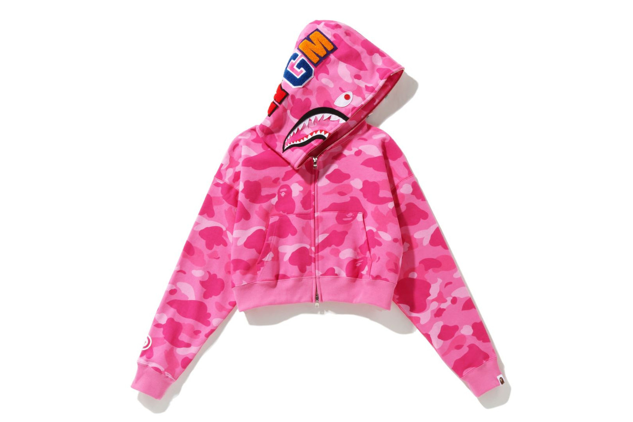 BAPE CUT AND SEWN COLOR CAMO CROPPED SHARK FULL ZIP HOODIE