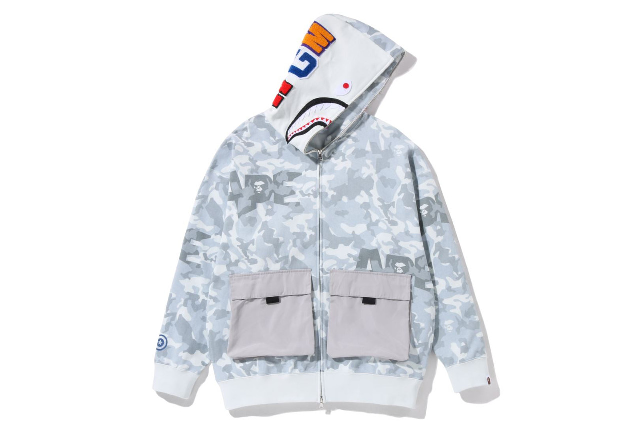 BAPE CUT AND SEWN SAND CAMO BIG POCKET OVERSIZED SHARK FULL ZIP HOODIE