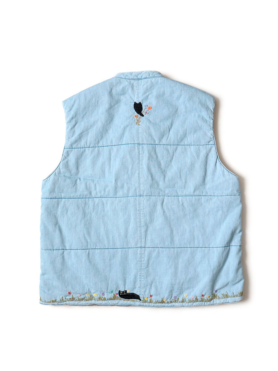 希少 KAPITAL 6oz Denim Quilt SAMU Vest Kapital 6oz Denim Quilt SAMU Vest (Cat Embroidery) - Pro