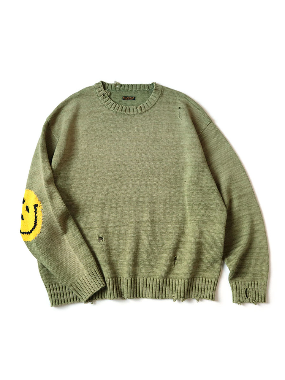 KAPITAL Knit Sweater 5G Cotton Knit RAINBOWY Patch Crew Sweater