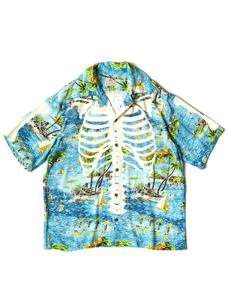 KAPITAL Shirt (Short Sleeve) Rayon Kamehameha BONE pt Rangle Color