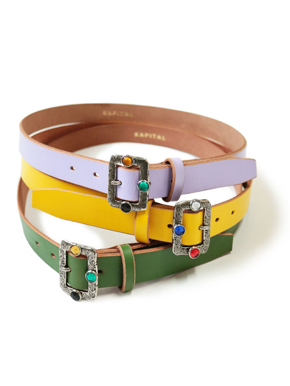 KAPITAL Belts Oil Leather Studs Disco Buckle Belt