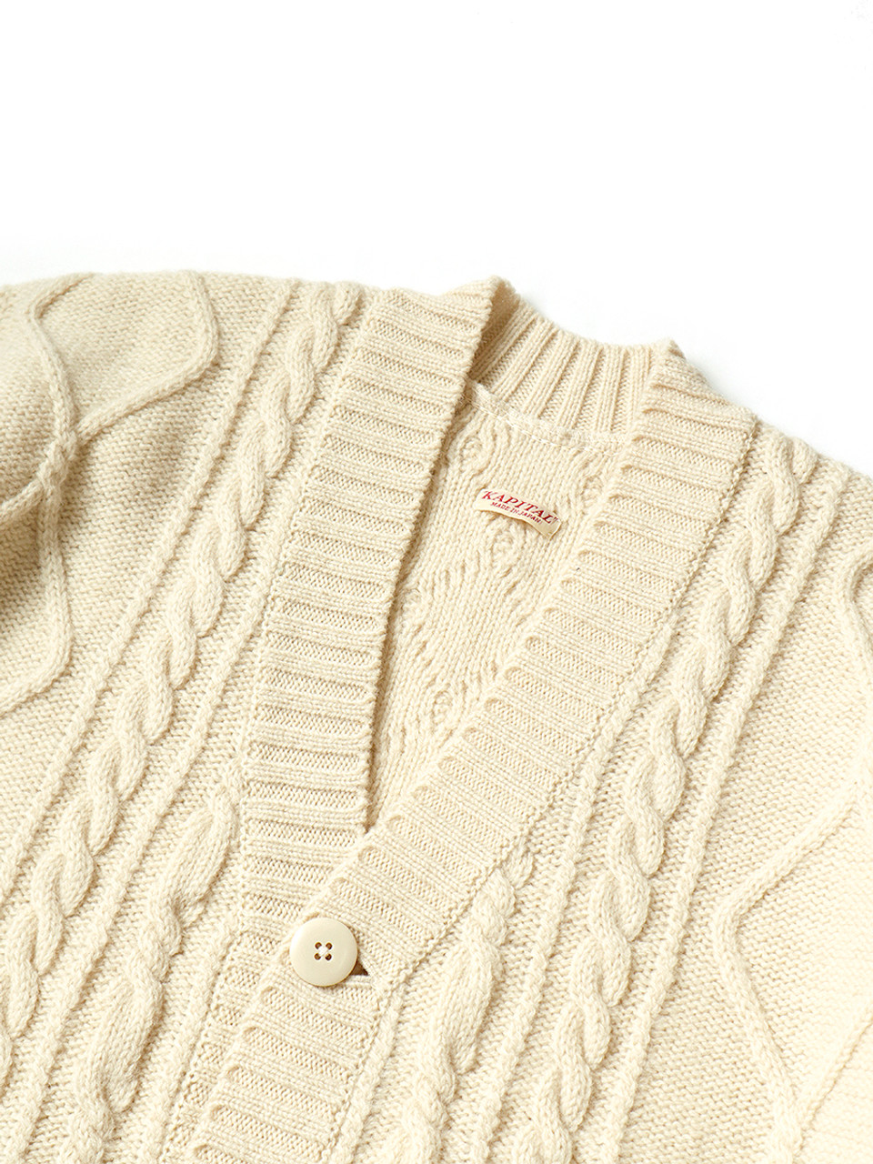 KAPITAL Knit Sweater 5G Wool Cable Knit HAPPY Patch Cardigan