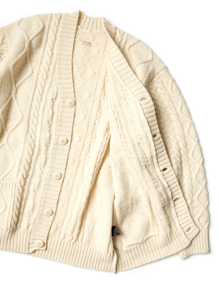 KAPITAL Knit Sweater 5G Wool Cable Knit HAPPY Patch Cardigan