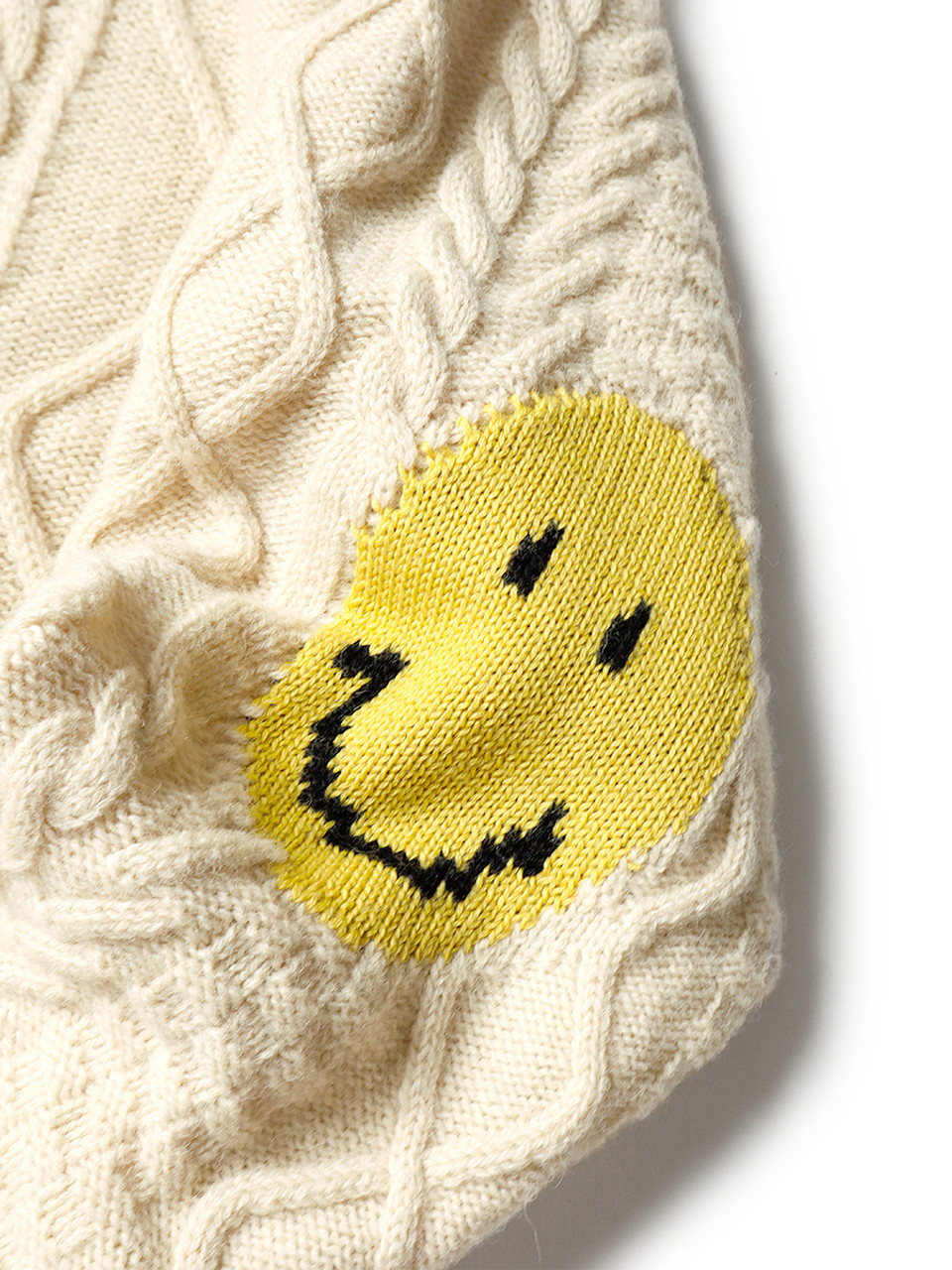 KAPITAL Knit Sweater 5G Wool Cable Knit HAPPY Patch Cardigan