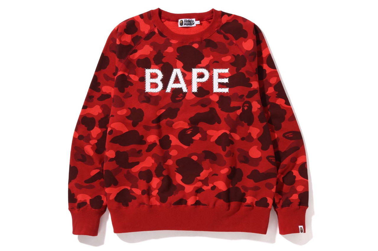 BAPE CUT AND SEWN COLOR CAMO CRYSTAL STONE RELAXED FIT CREWNECK