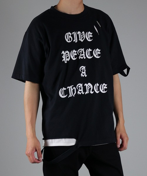 NUMBER (N)INE Tops GIVE PEACE A CHANCE DAMAGE T-SHIRT