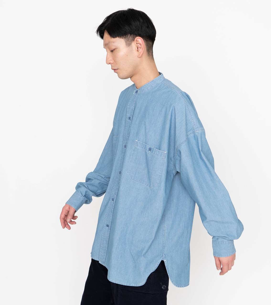 nanamica SHIRT Band Collar Chambray Shirt Online Shop to Worldwide