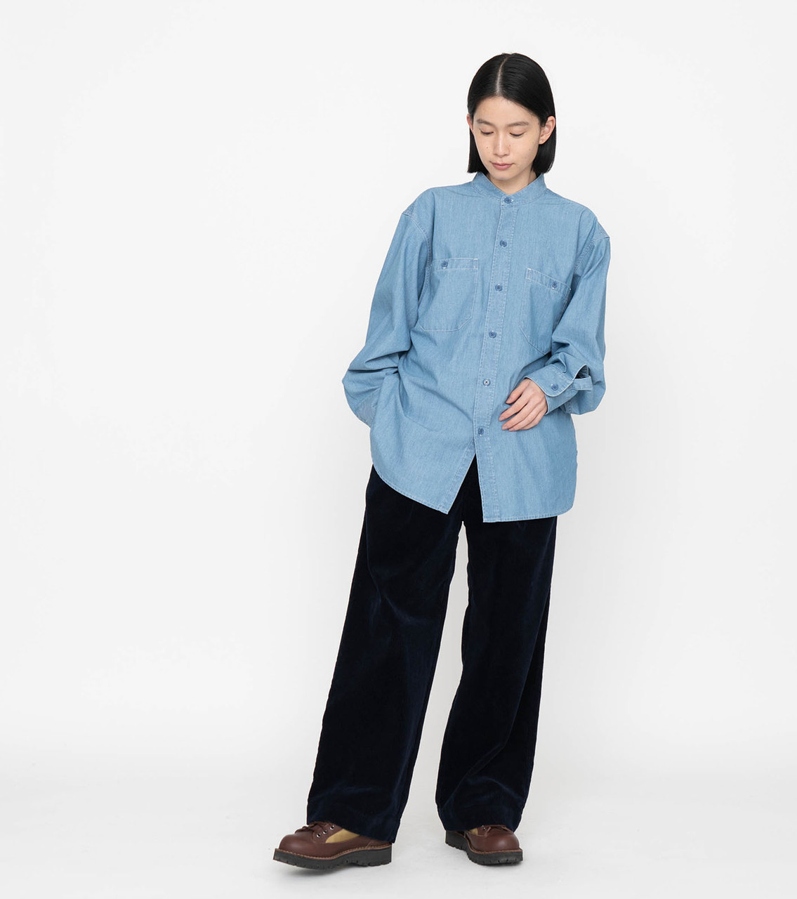 トップス nanamica band collar chambray shirt nanamica SHIRT Band Collar Chambray Shirt Online Shop to