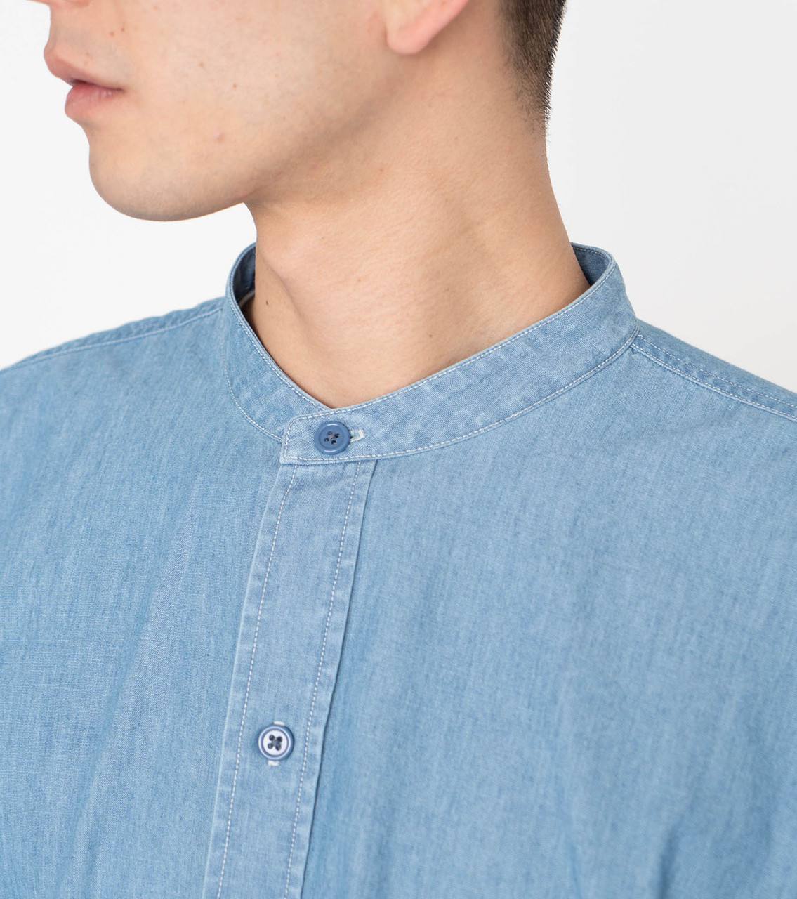 nanamica SHIRT Band Collar Chambray Shirt Online Shop to