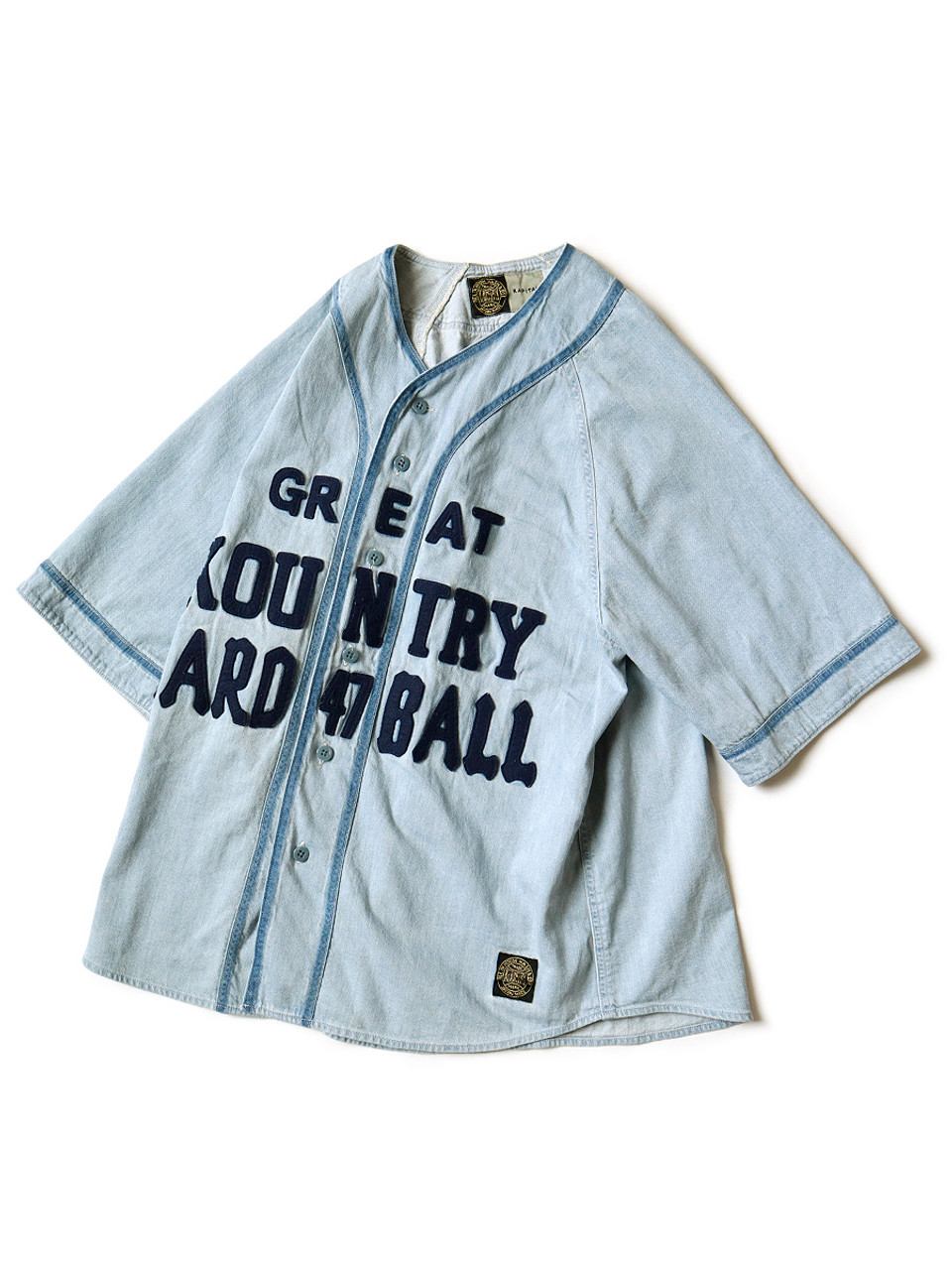 Kapital Kountry 8oz Reconstruction Denim Great Kountry Baseball Shirt -  Indigo